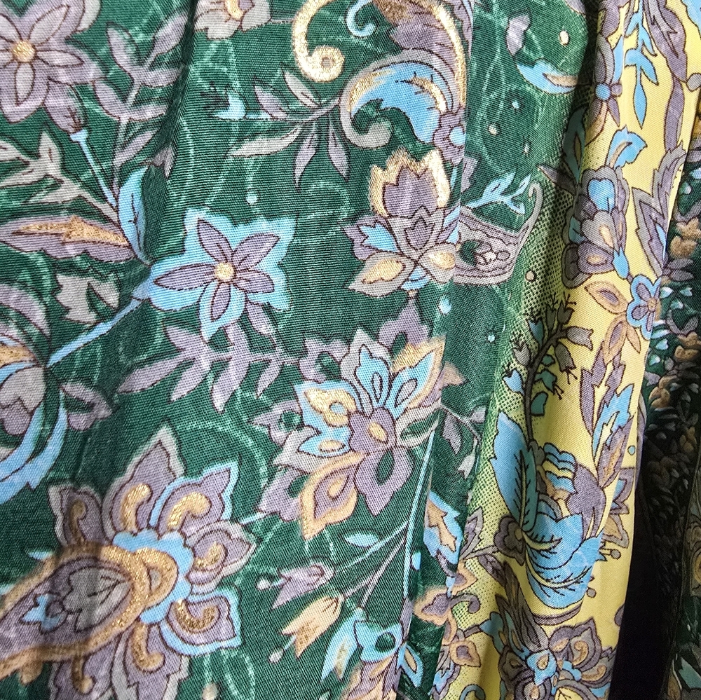 Bohemian Green Floral Maxi Dress with Lace Trim - Picture 10 of 11